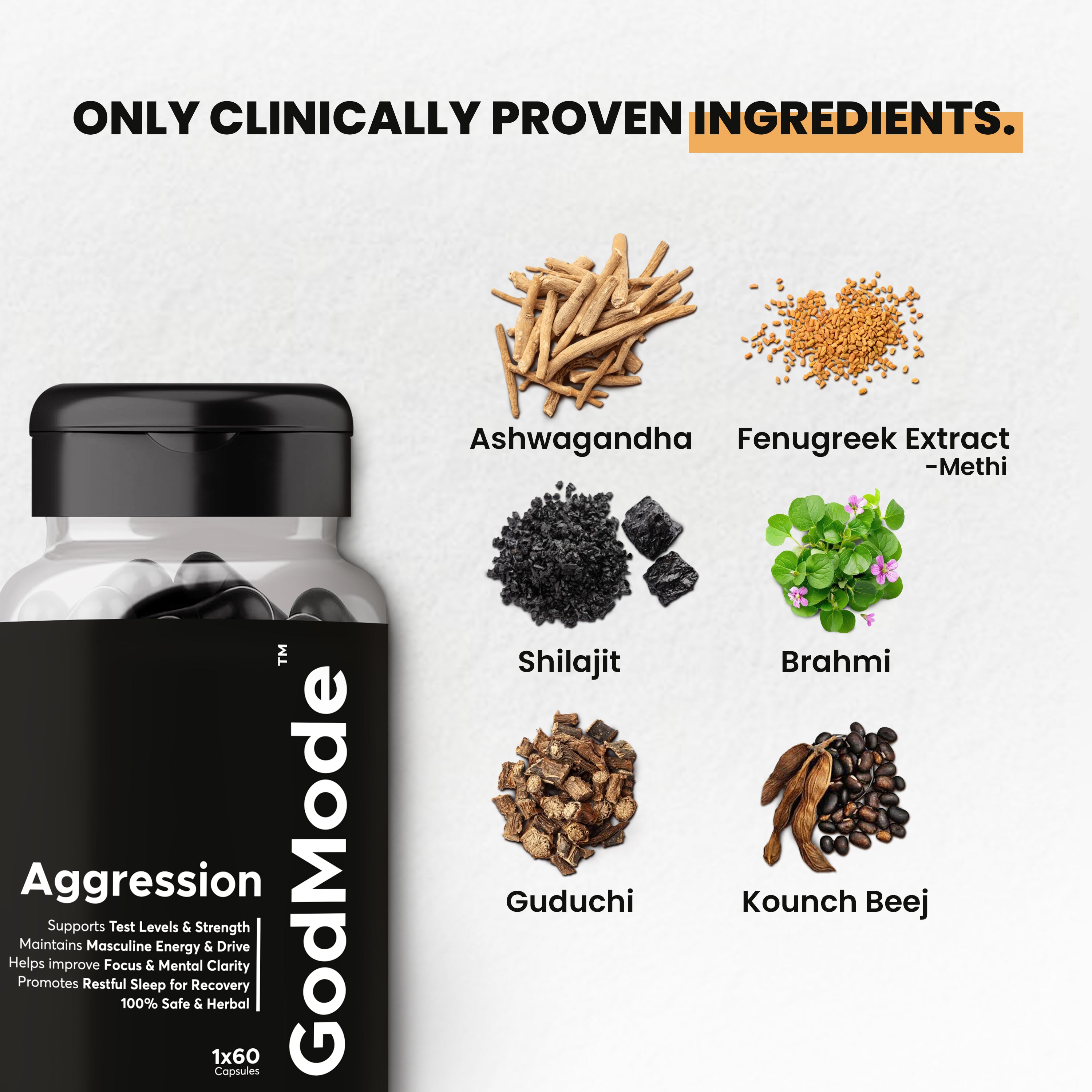 GodMode Aggression – Ashwagandha & Shilajit Capsules for Strength & Focus