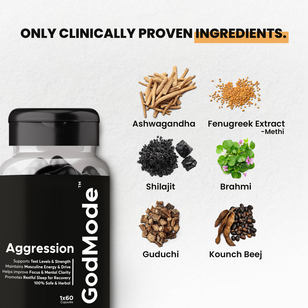 GodMode Aggression – Ashwagandha & Shilajit Capsules for Strength & Focus